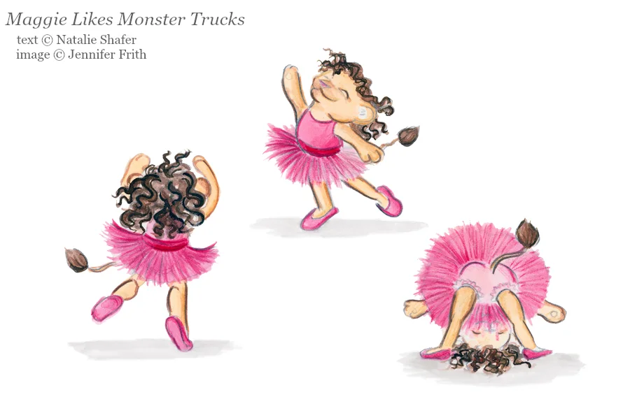 Illustrations for Children's Book, Maggie Likes Monster Trucks, Happy Children's Book for Girls