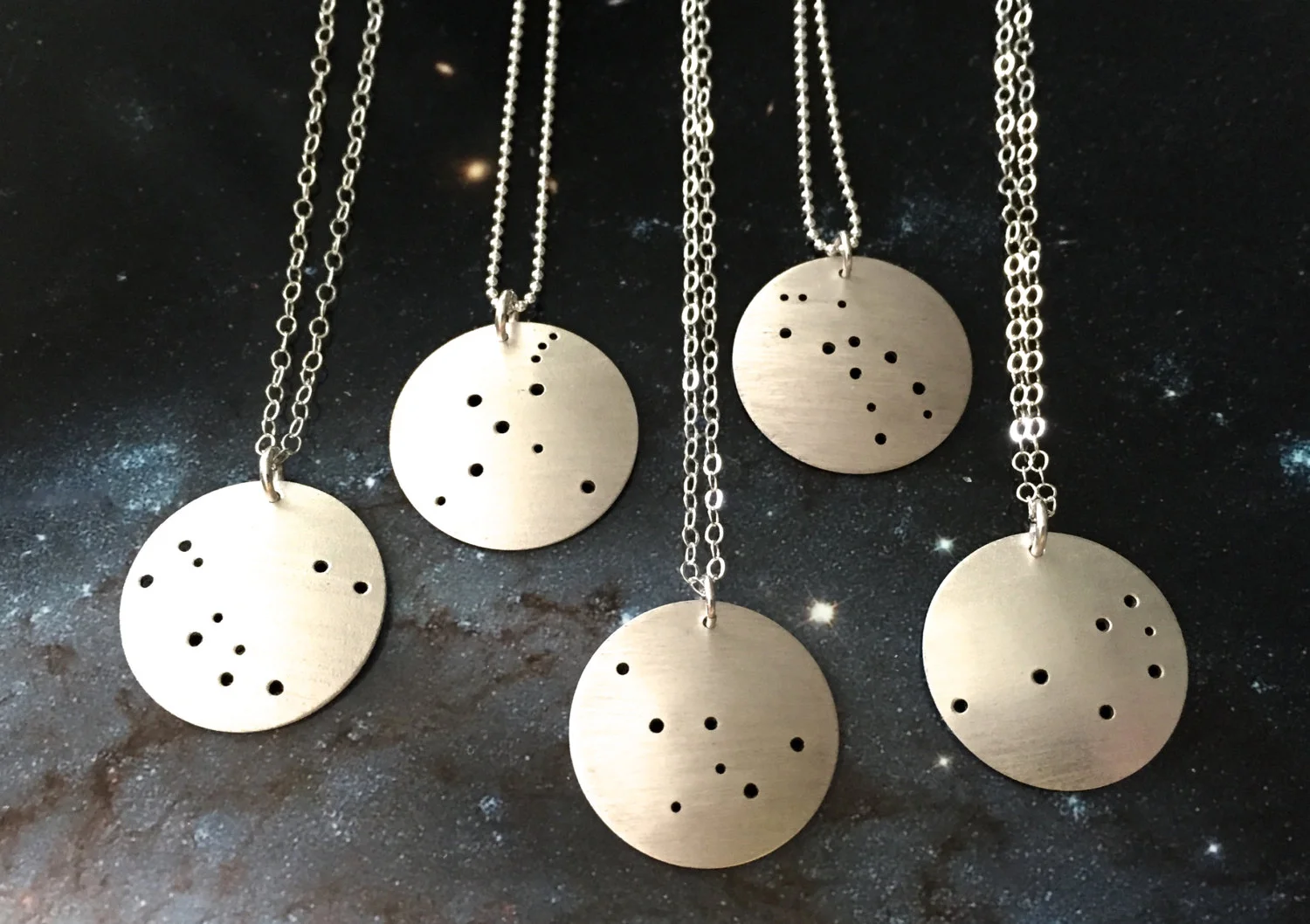 Andromeda, Cygnus, Cassiopeia, Lupus, and Pleiades necklaces
