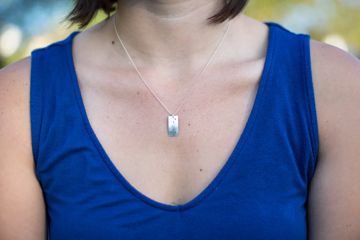 Little Dipper constellation sterling silver necklace on model