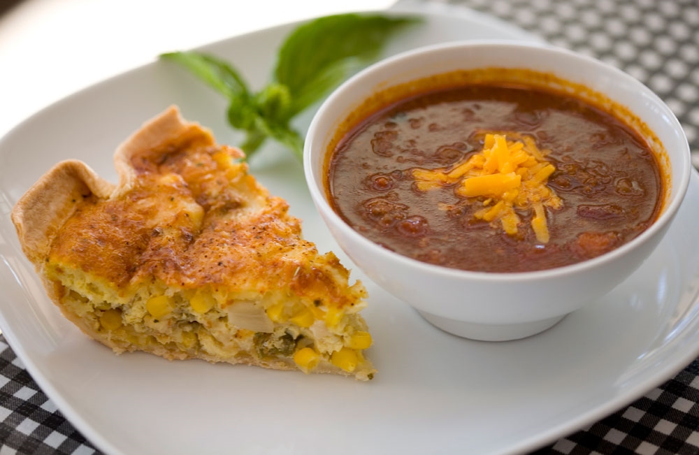 Vegetable quiche and Redbud Cafe chili