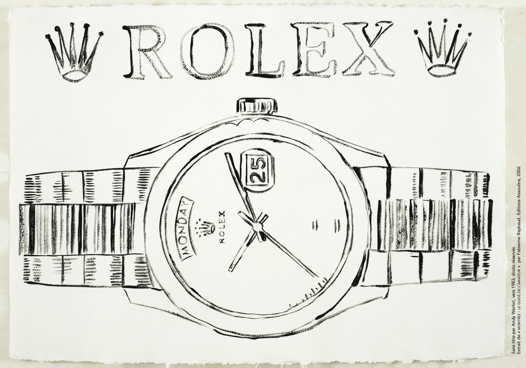 Sans titre par Andy Warhol, vers 1983, droits réservésExtrait de « MONTRES - LE GUIDE DE L’AMATEUR » par Fabienne Reybaud, Editions Assouline, 2006