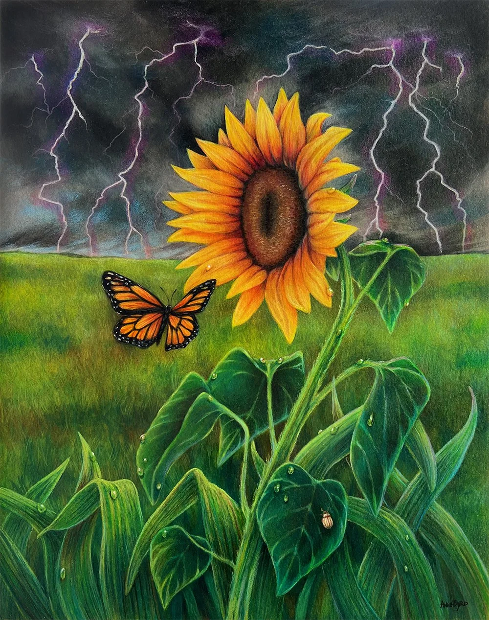 Colored Pencil, wax pastel, ink and acrylic on paper mounted to board 2024