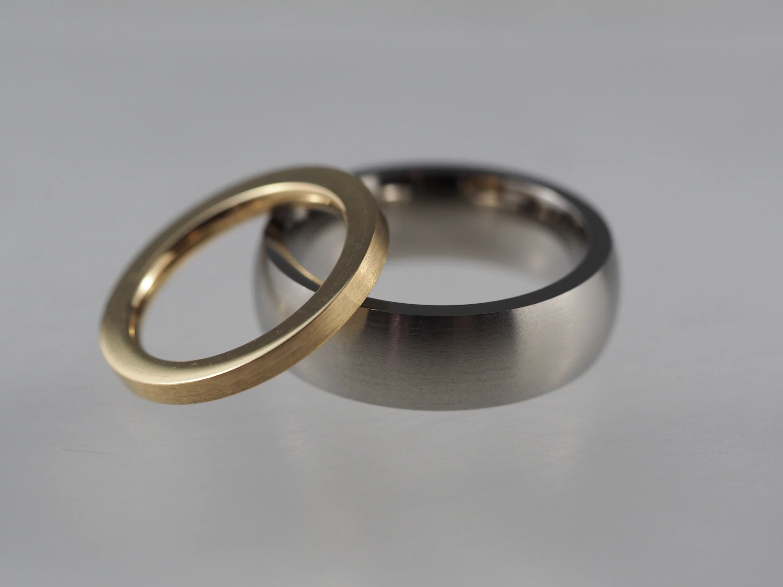 His and Her Wedding Ring Set- 18ct Yellow Gold and Titanium. 