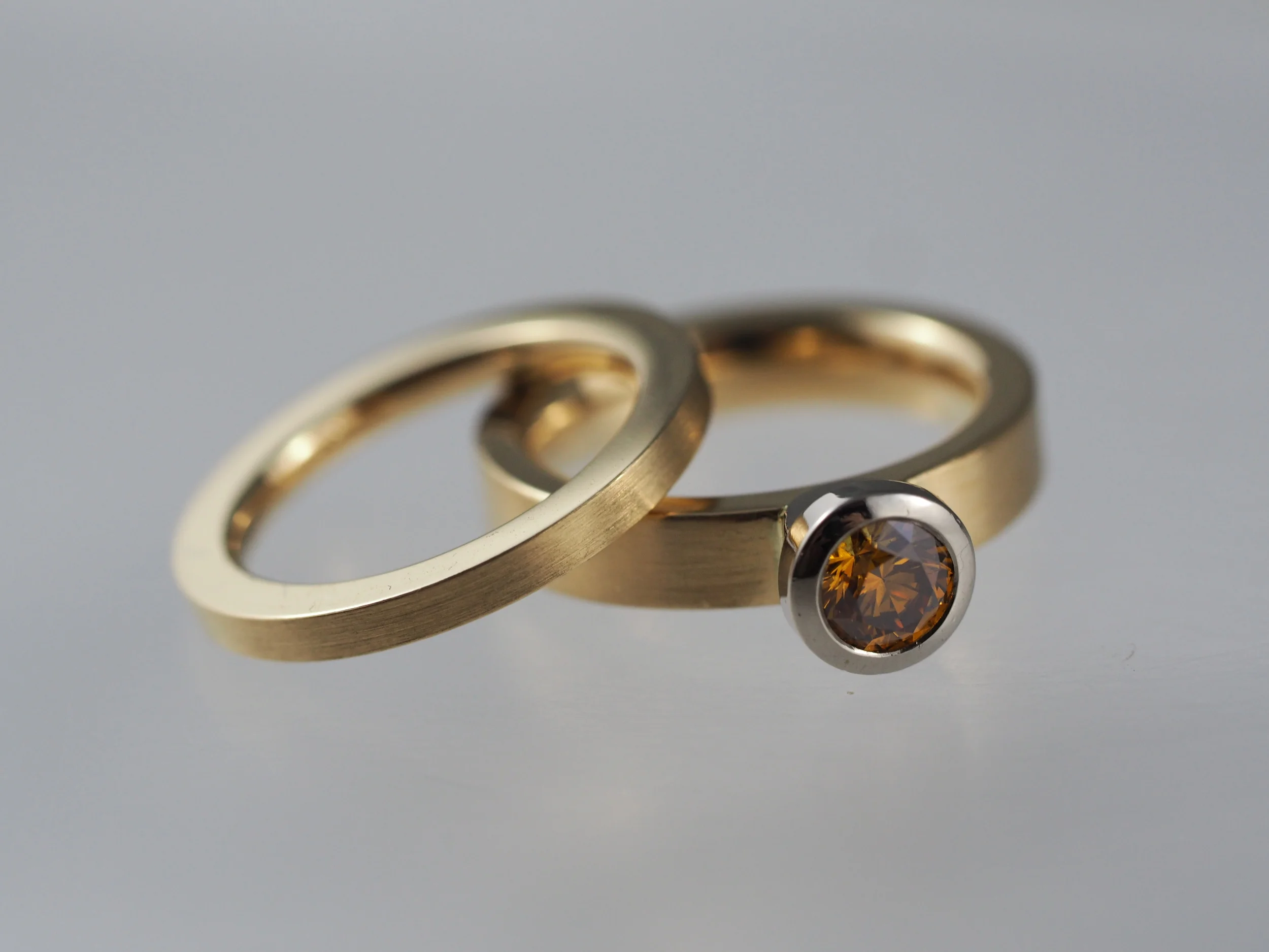 Engagement and wedding Ring Set- 18ct Yellow Gold and a Orange Diamond.