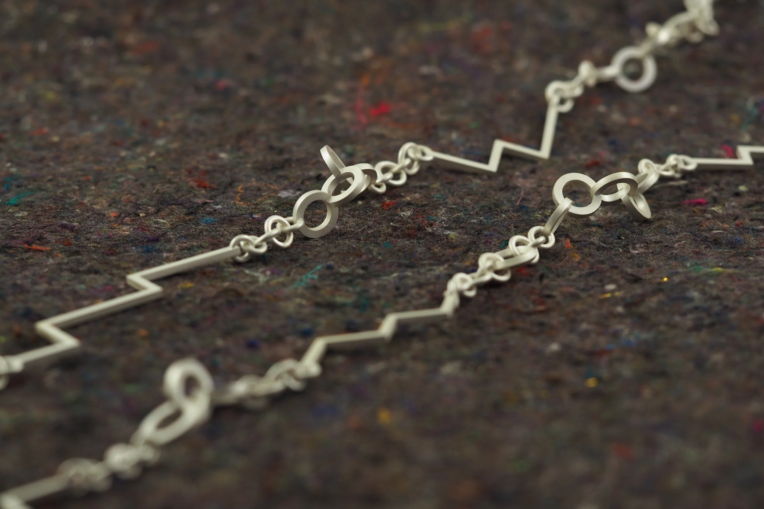 Zigzag and Circular Neckpiece, Oxidized sterling silver. 