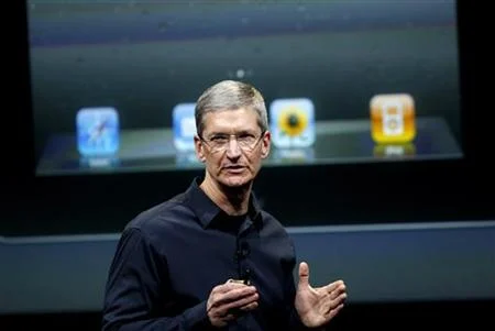 Apple CEO Tim Cook speaks about the iPhone 4S at Apple headquarters in Cupertino, California