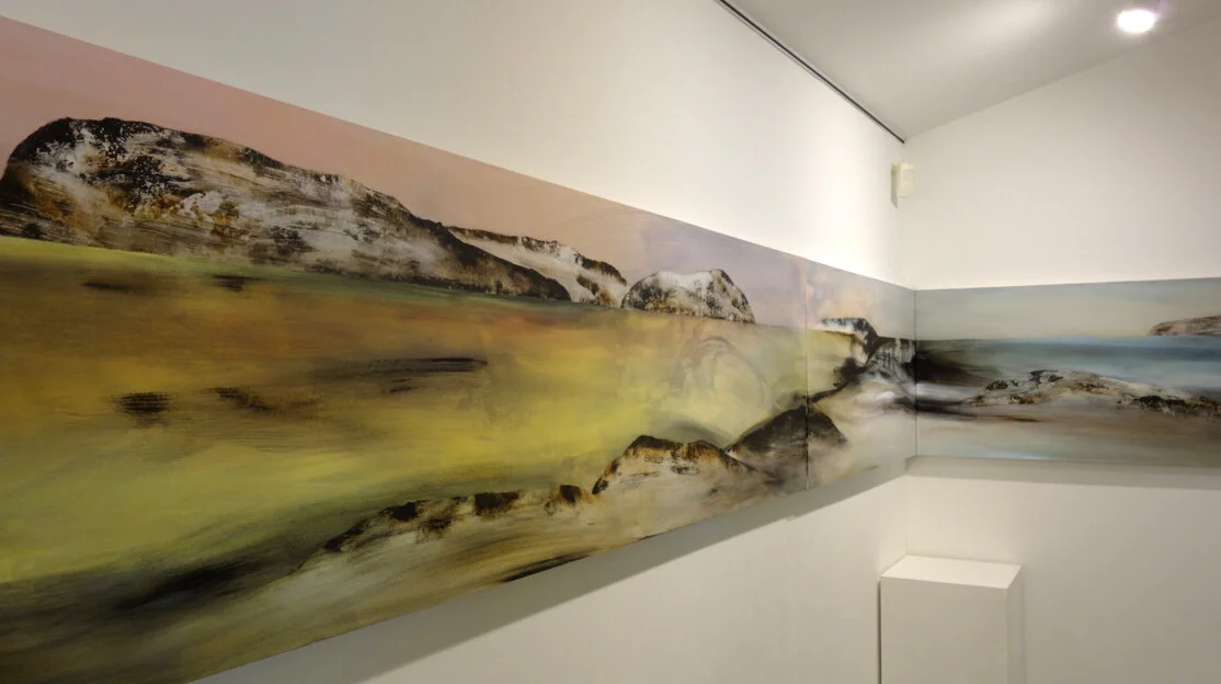 THE BLUE OF DISTANCE, SCROLL SERIES, 2015, acrylic on canvas, dimensions variable, installation view, FOST Gallery. Permanent collection, Singapore Art Museum.