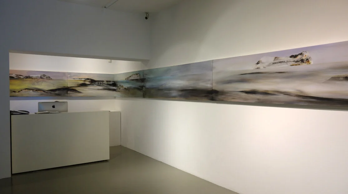 THE BLUE OF DISTANCE, SCROLL SERIES, 2015, acrylic on canvas, dimensions variable, installation view, FOST Gallery. Permanent collection, Singapore Art Museum.