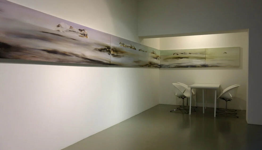 THE BLUE OF DISTANCE, SCROLL SERIES, 2015, acrylic on canvas, dimensions variable, installation view, FOST Gallery. Permanent collection, Singapore Art Museum.