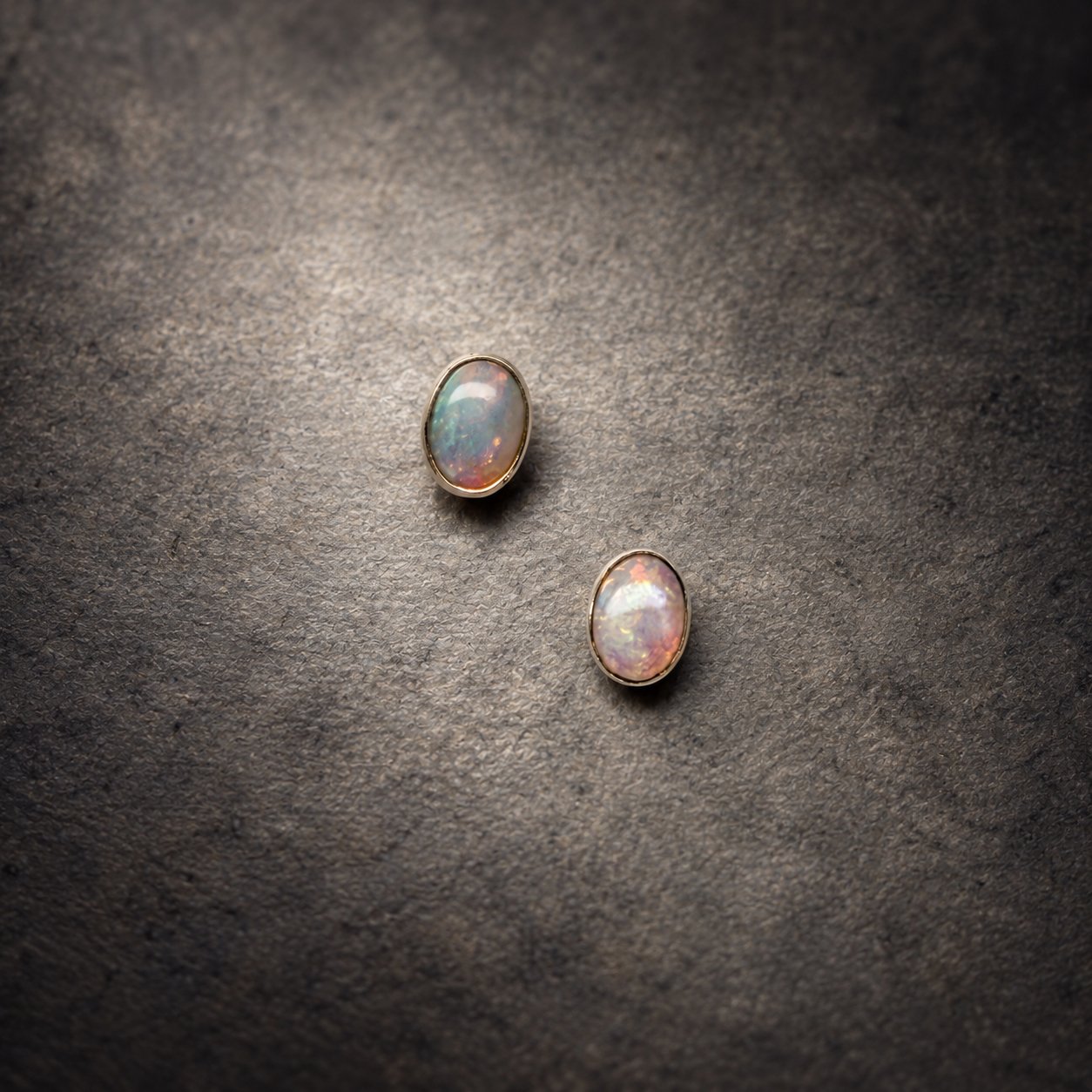 natural opal silver stud earrings, front view