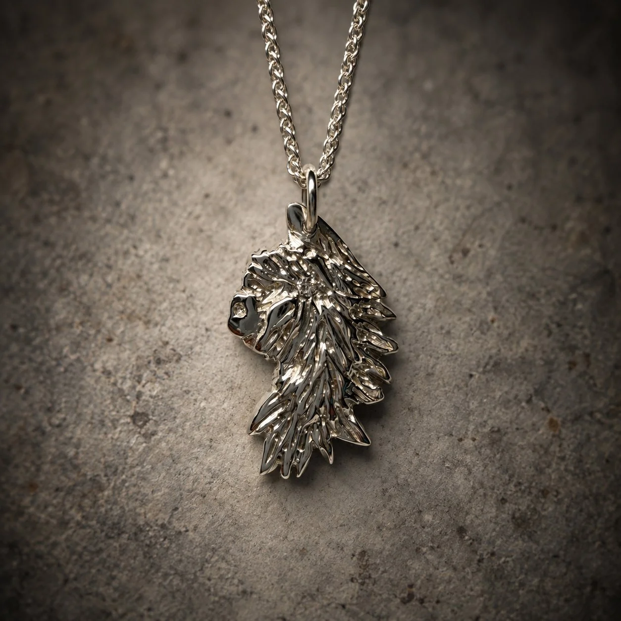 silver and diamond suri alpaca pendant