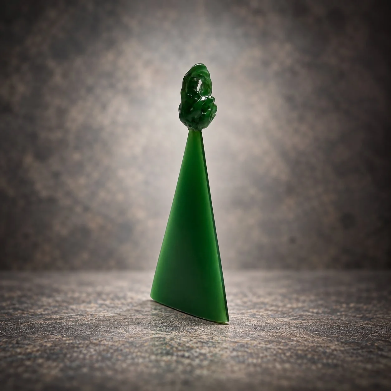 Hand-carved wax model for The Spire pendant before casting - angled view.