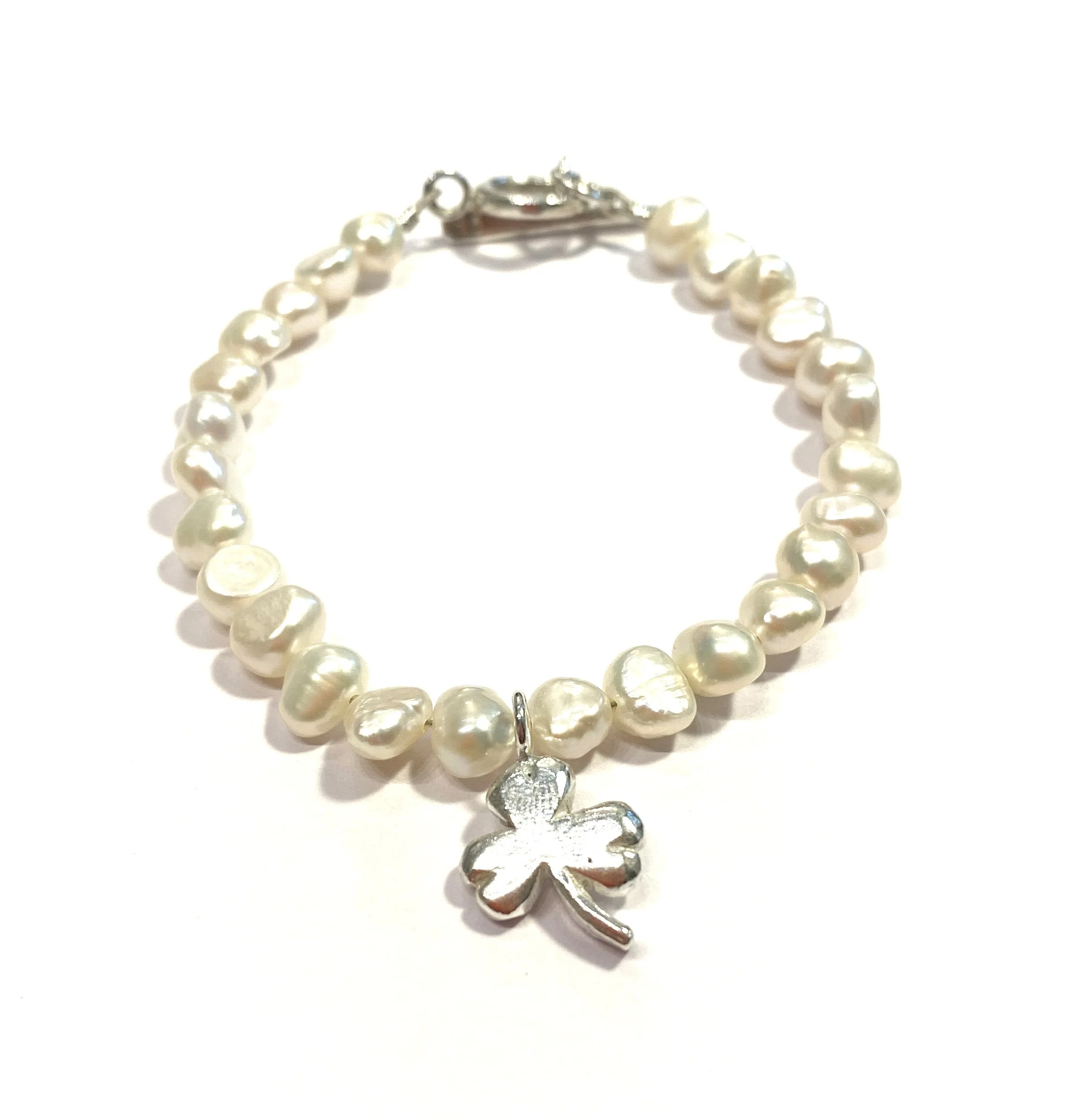 Shamrock Clover White Pearl Bracelet