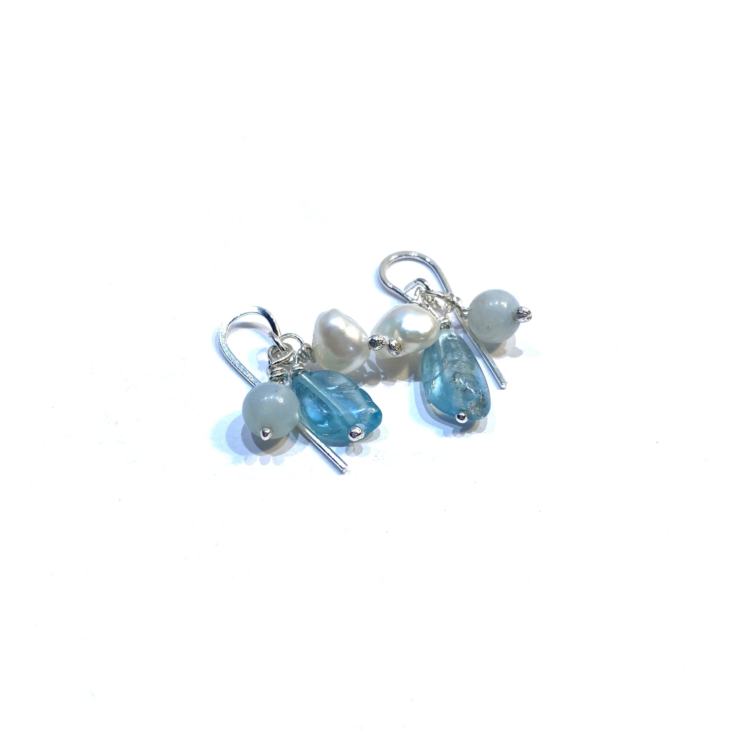 Cluster Drop Earrings White Pearl and Assorted Stones