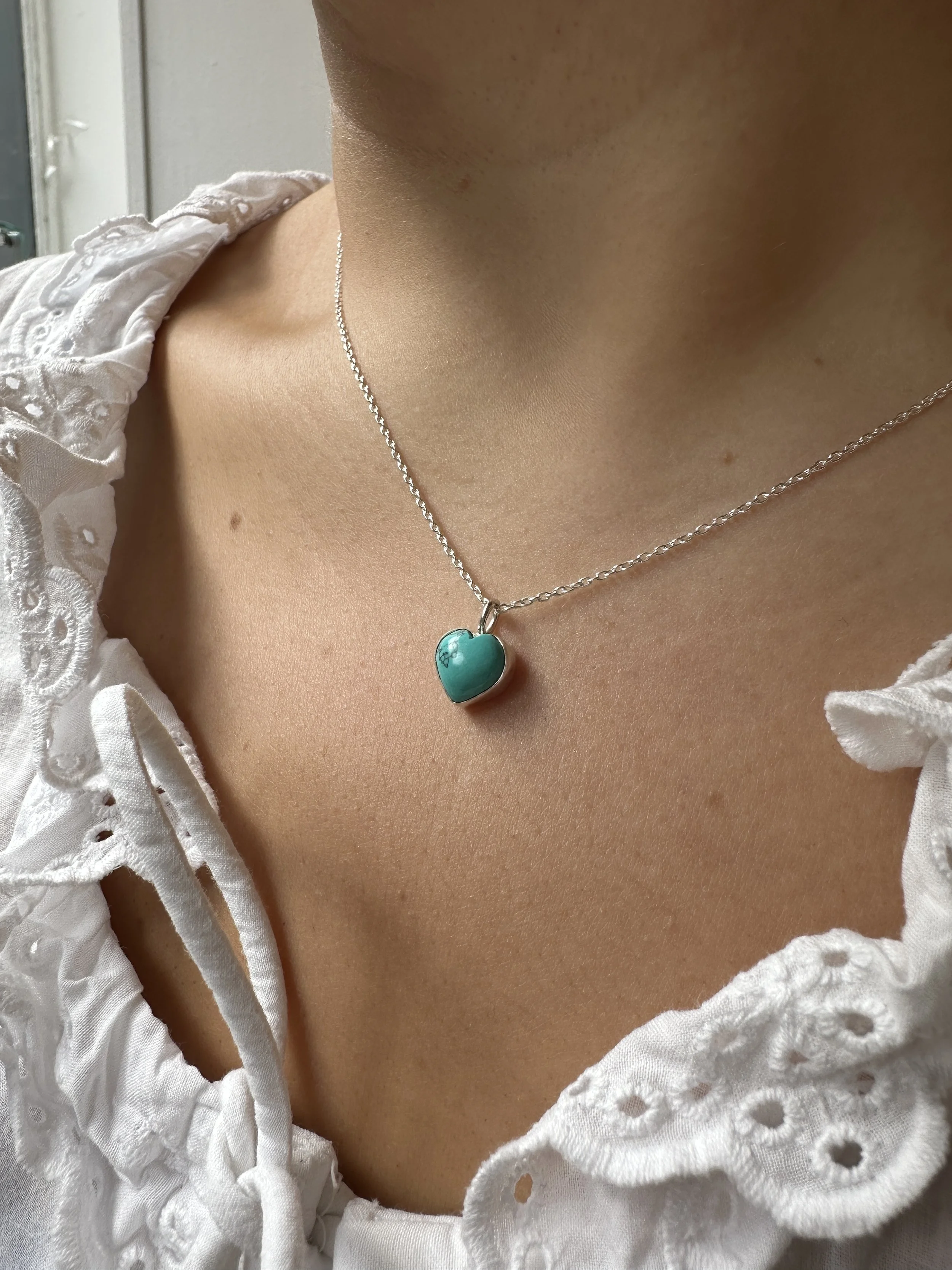 Turquoise Heart Pendant in Sterling Silver
