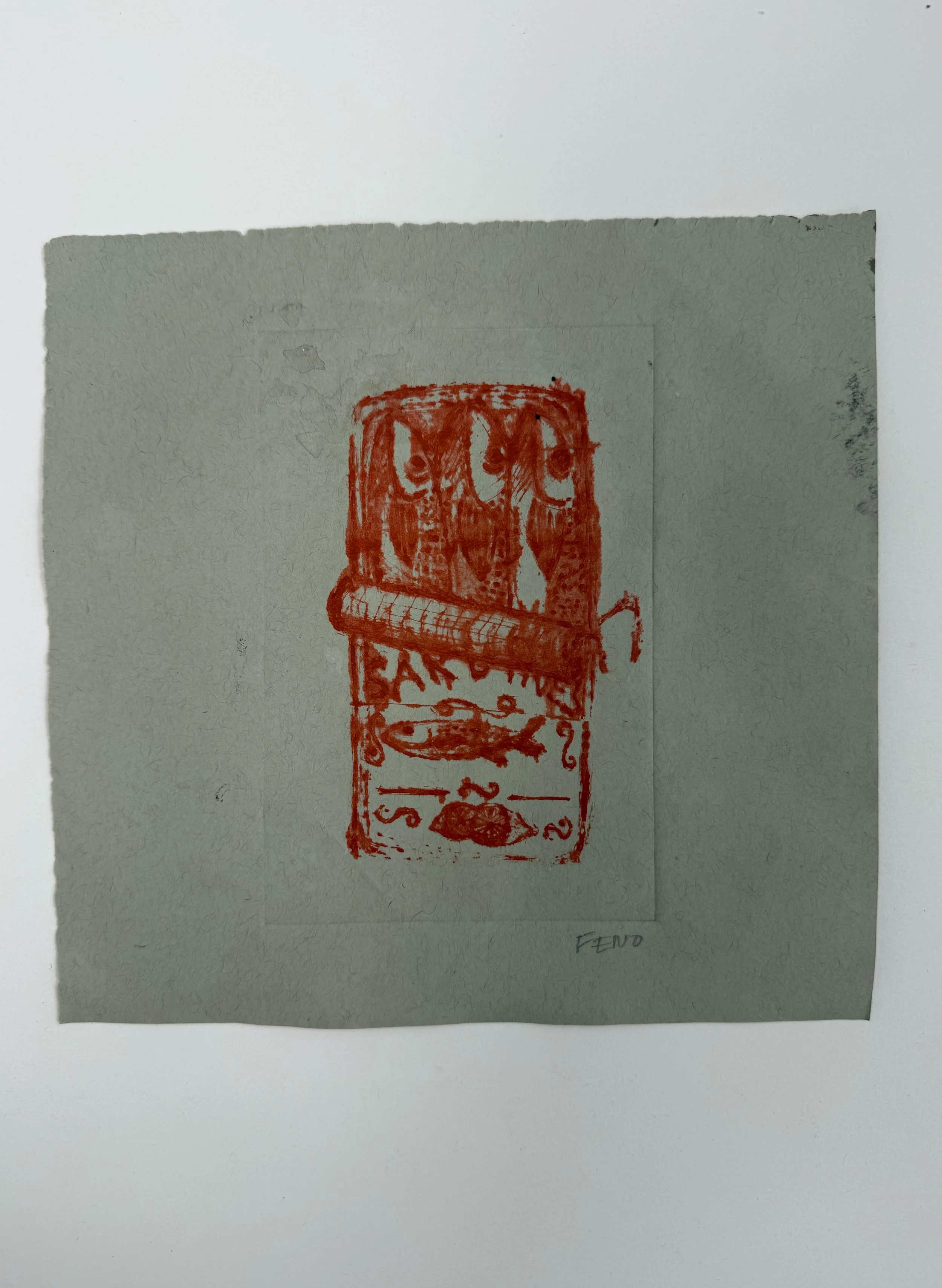 Sardines Test Print Square (Drypoint)
