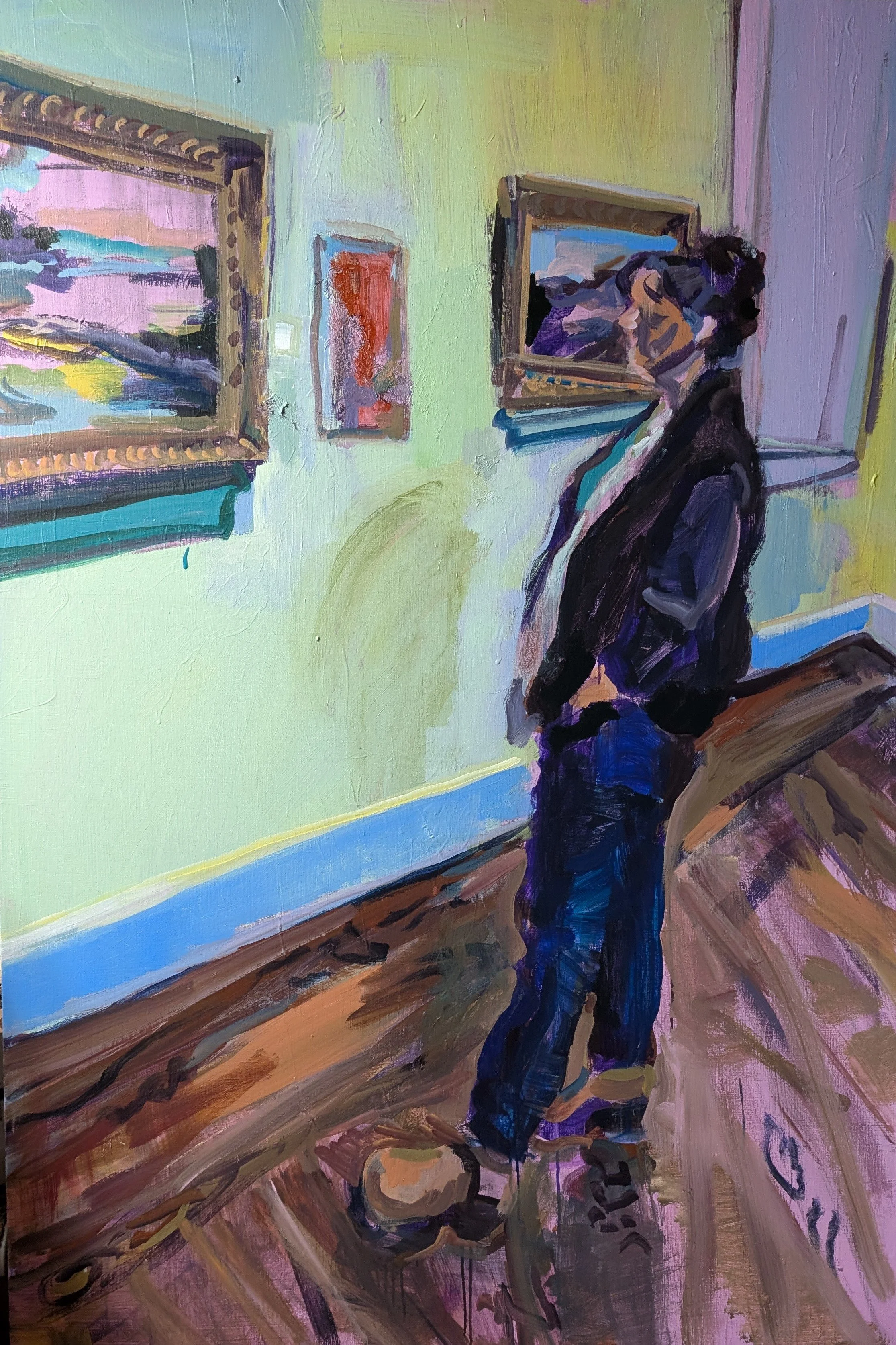 Sheri with landscapes and tilted museum floor.jpg