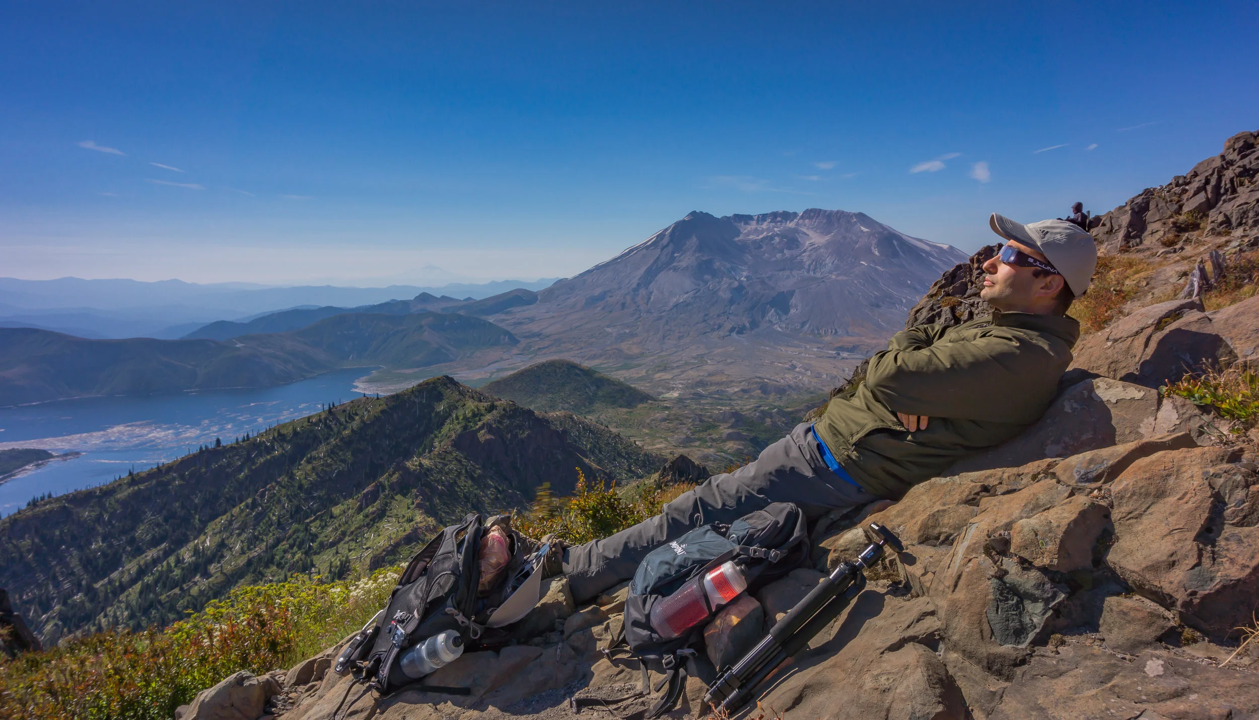Onur watching the eclipse from Coldwater Peak
