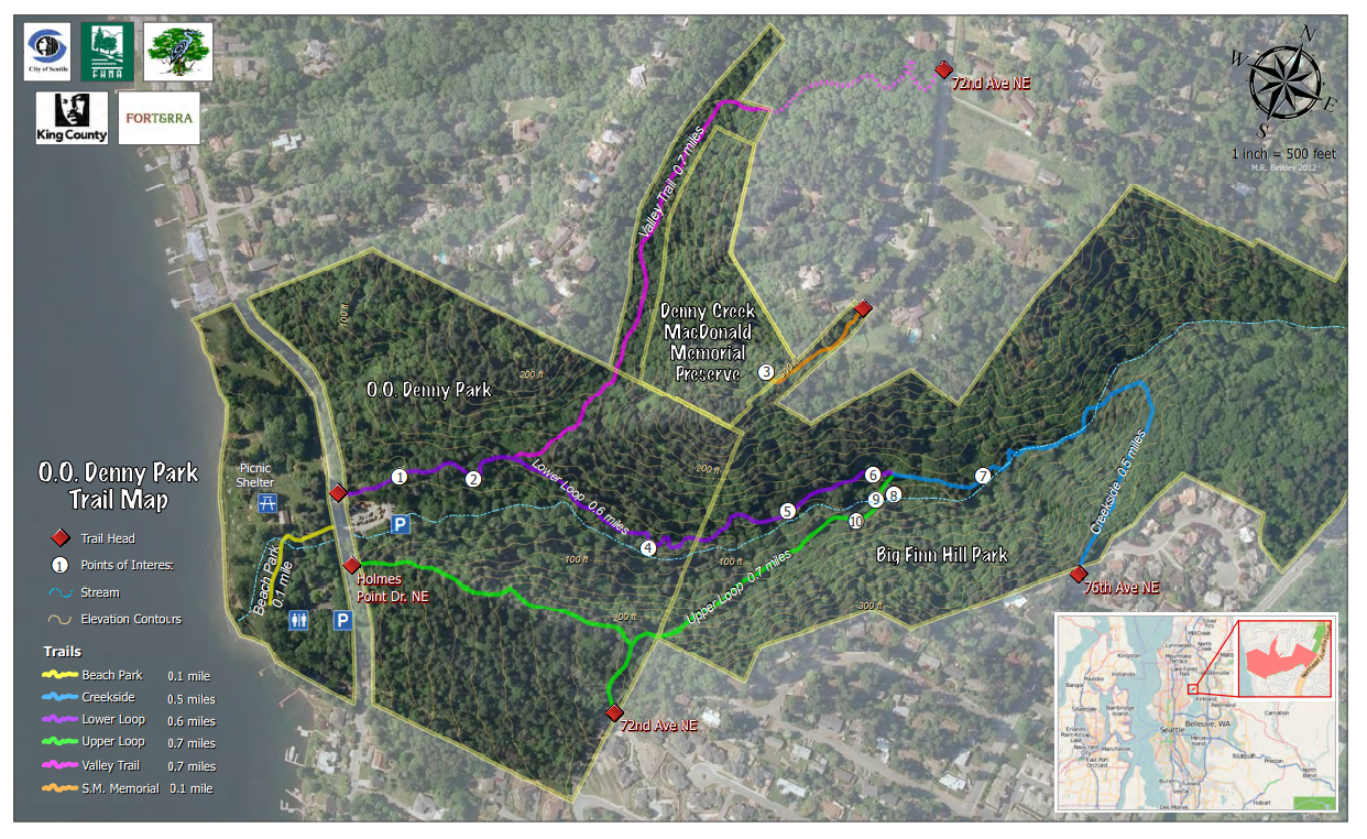 O.O. Denny Park trail map available at www.finnhillalliance.org