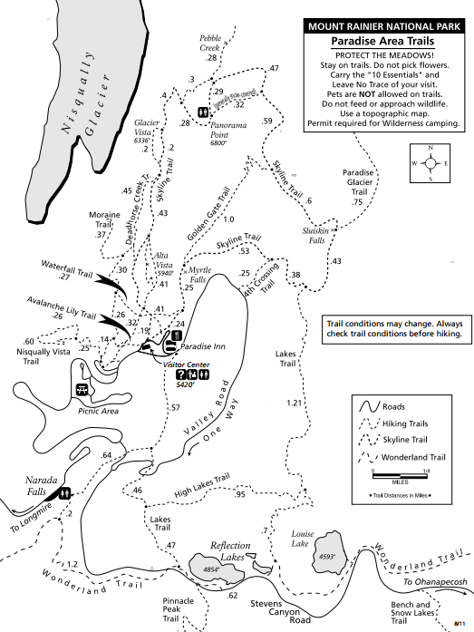 Summer map for Paradise, Mount Rainier National Park