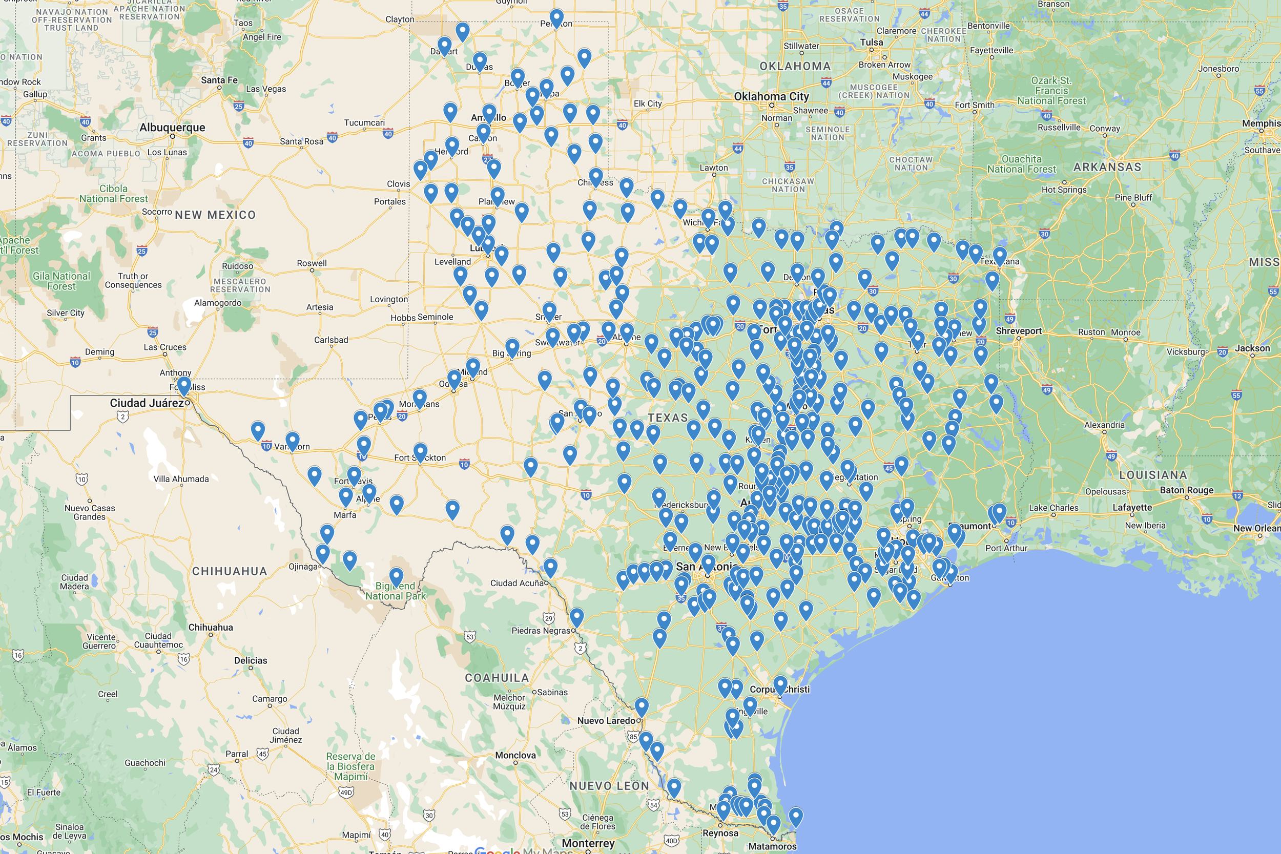  Locations photographed for “The Shape of Texas” as of September 2023 