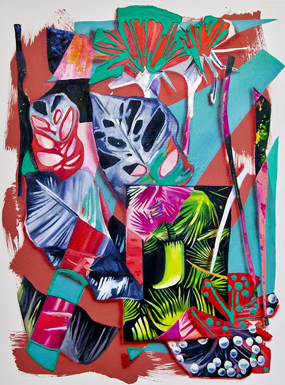 "YOLO" Sabia oil, modeling paste, fluid acrylic, ink, canvas 48 x 36 in
