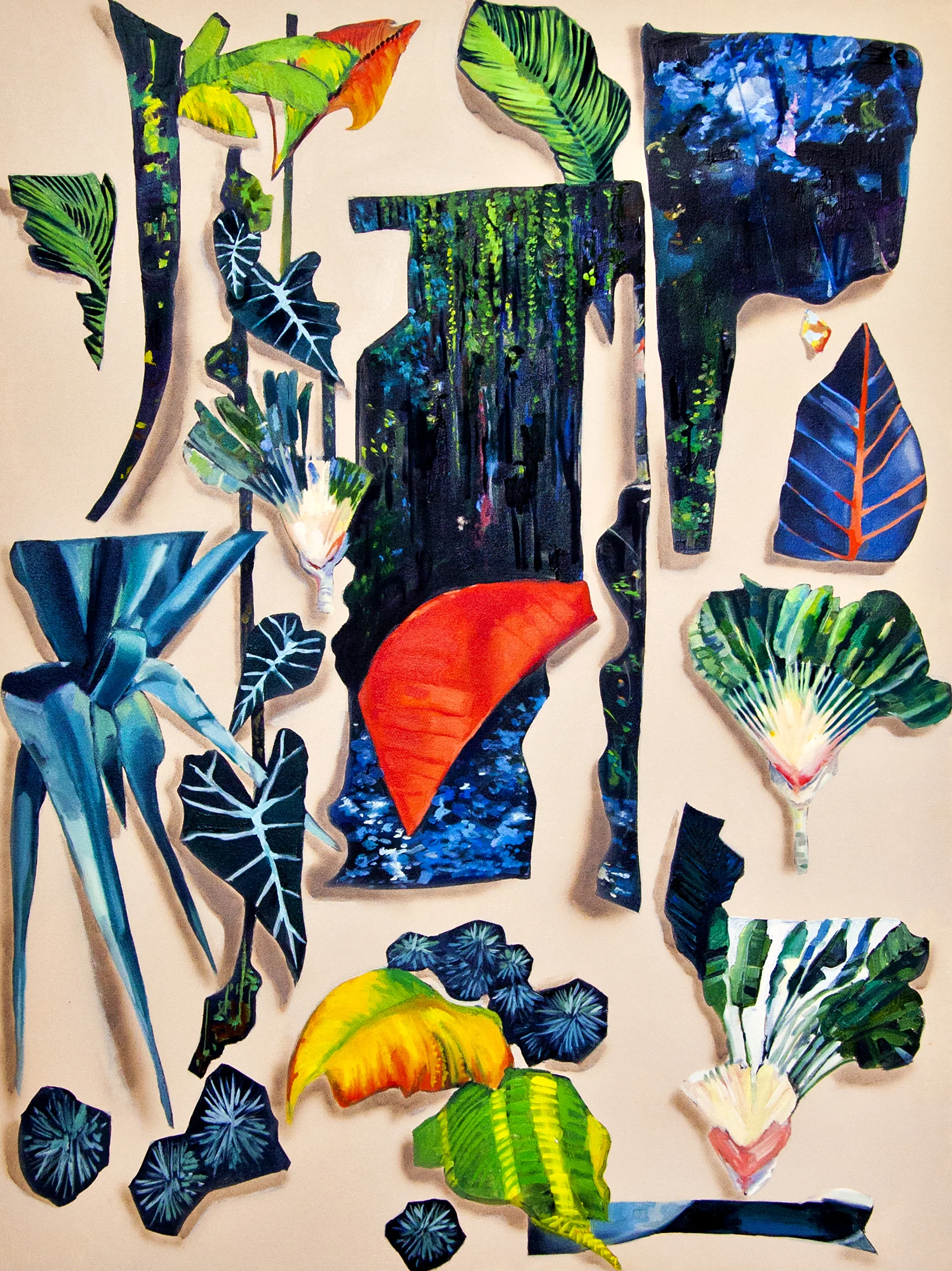 Cascada Fragmented oil, fluid acrylic on canvas 48 x 36 in