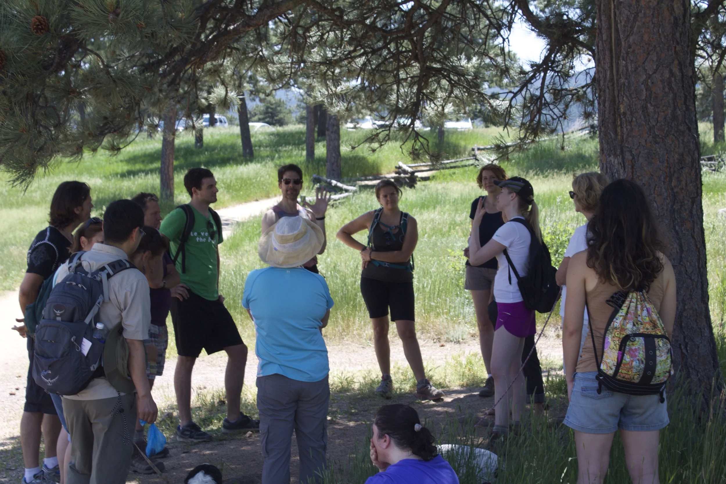 Leading a discussion about self-compassion on a free group hike.