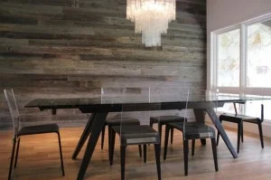 2 - rustic wood wall in dining room