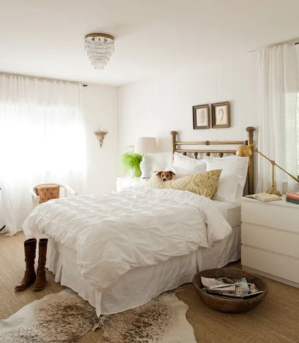 white bedroom with warm tones
