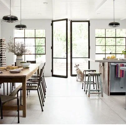 black windows, white floors