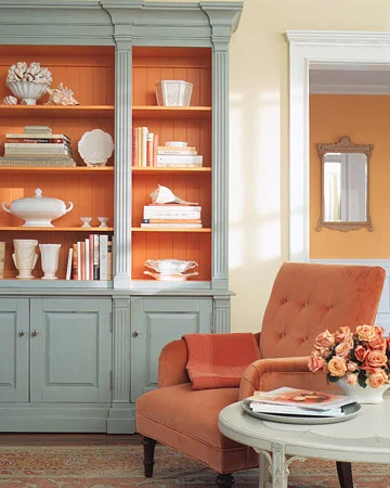 bookshelf - robin's egg blue and orange