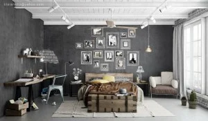 charcoal walls - Industrial-bedroom-scheme