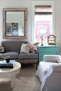 271 - slipcover sofa - sisal rug - turquoise dresser