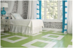 painted wood floor - green and white design