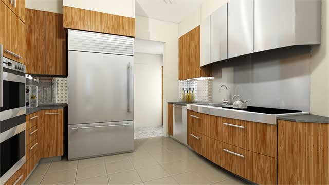 modern kitchen with wood and square tiles.jpg
