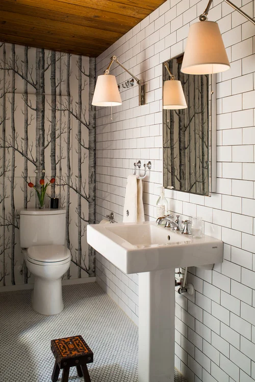 Add wood to the ceiling for a warm touch.