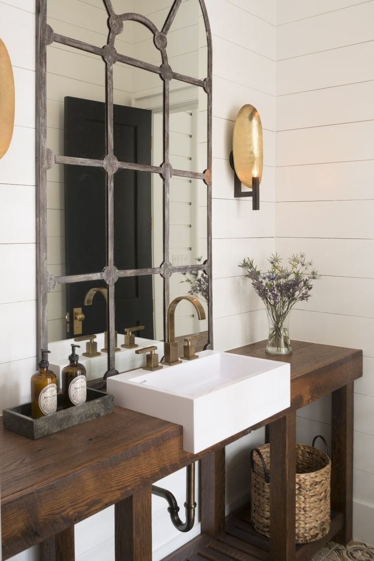 Add a really unique mirror... and some shiplap on the walls is pretty sweet too!