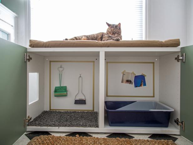 I love the way the litter is hidden through two openings in the side that force the cat to walk through a ‘paw wipe’ spot before heading out.