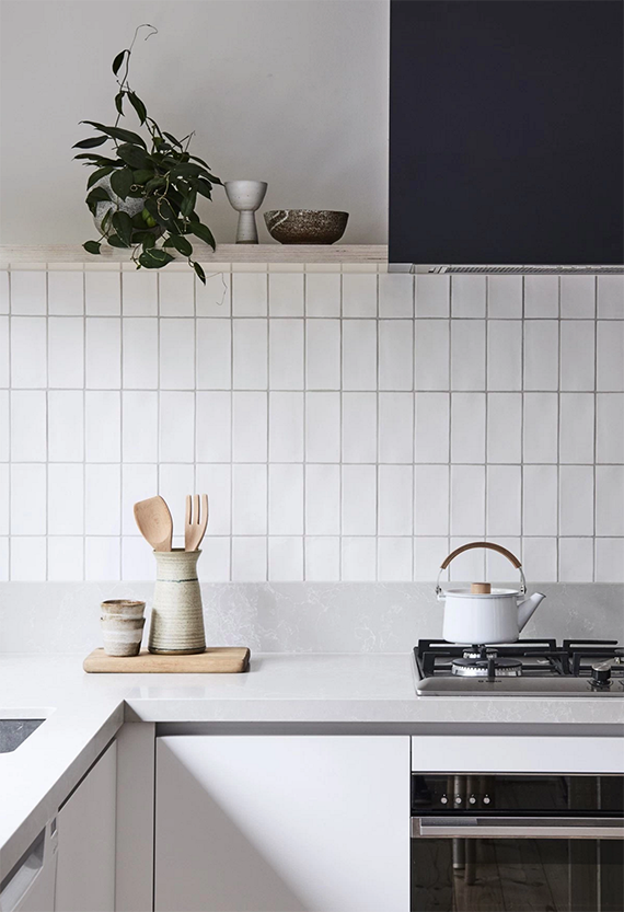The stacked tile is popular in the kitchen too.