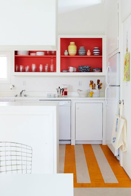 remove a couple of cupboard doors and paint your favourite colour inside