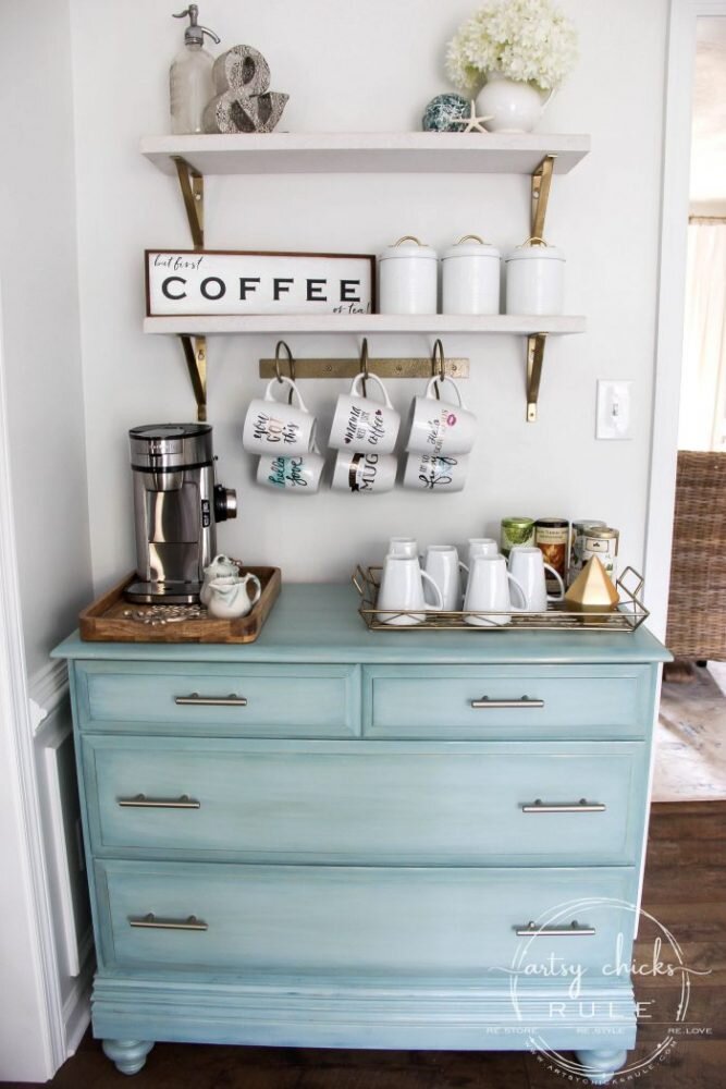 use a vintage dresser painted in your favourite colour as extra counter space