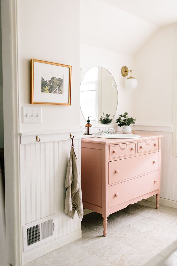 Paint! Add your favourite colour to an old vanity for instant appeal