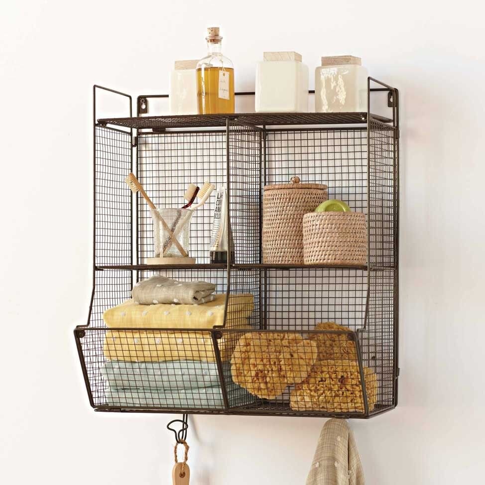Add some wire baskets or shelves for a trendy appeal and extra storage