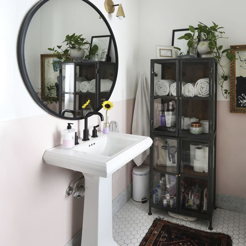 Add an amazing mirror and possibly a pretty storage unit too