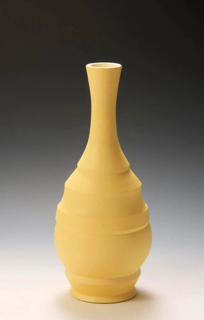 Shea Hansen, "Yellow bottle", wheel thrown earthenware, 20" in height, Ceramics II - Wheel throwing, 2008
