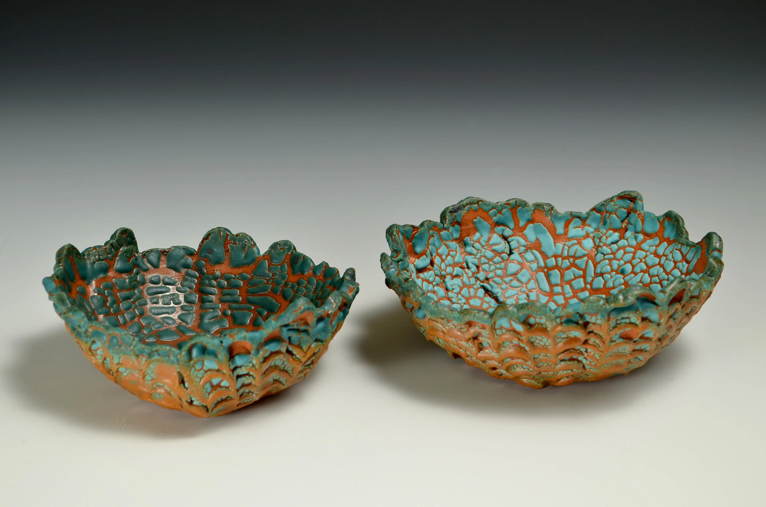 Swan Connolly, "Two bowls", hand built earthenware, BFA exhibition, 2014