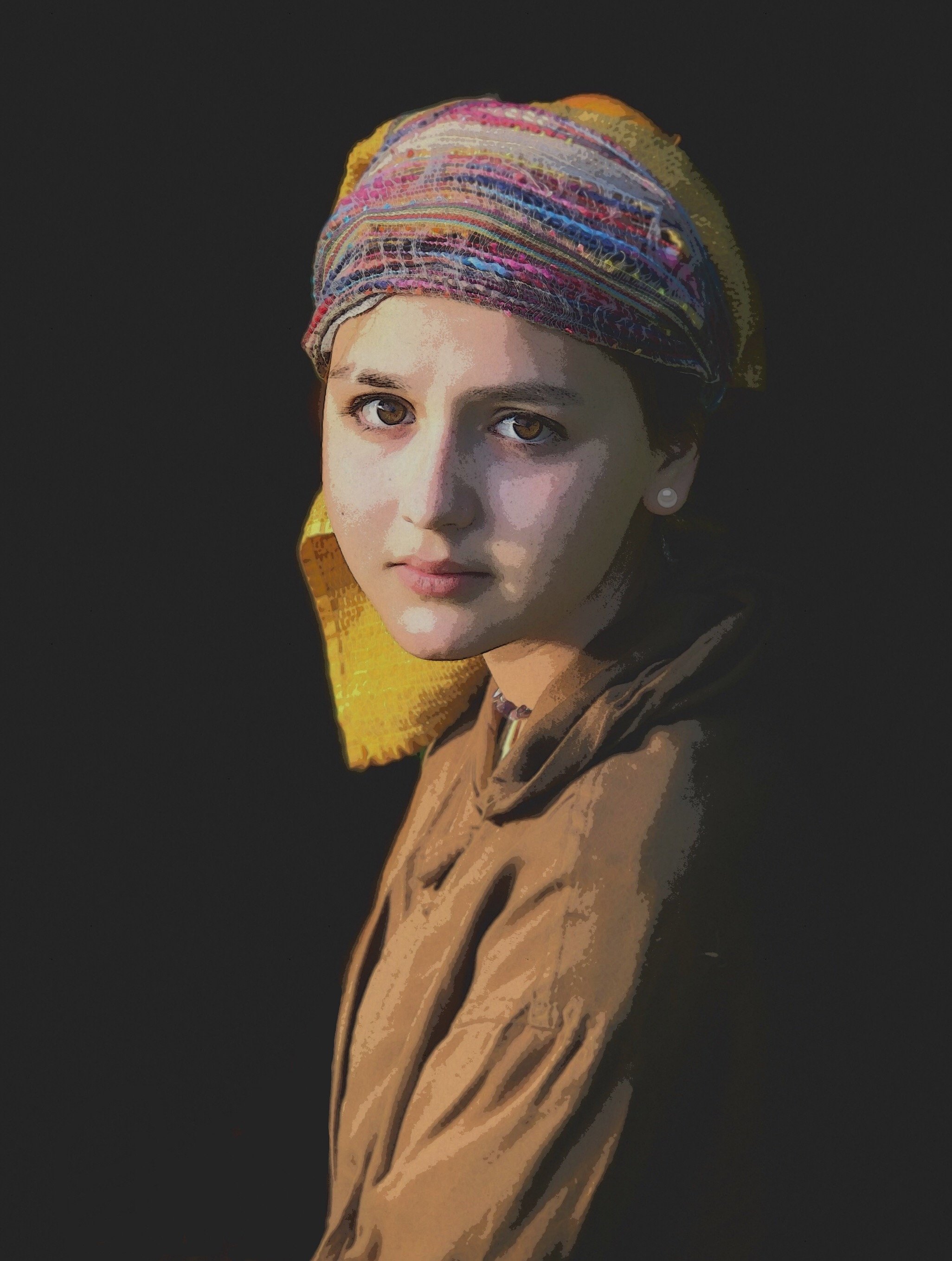  History Recreated Project - Student self portrait as “Girl with A Pearl Earring”, Digital image 