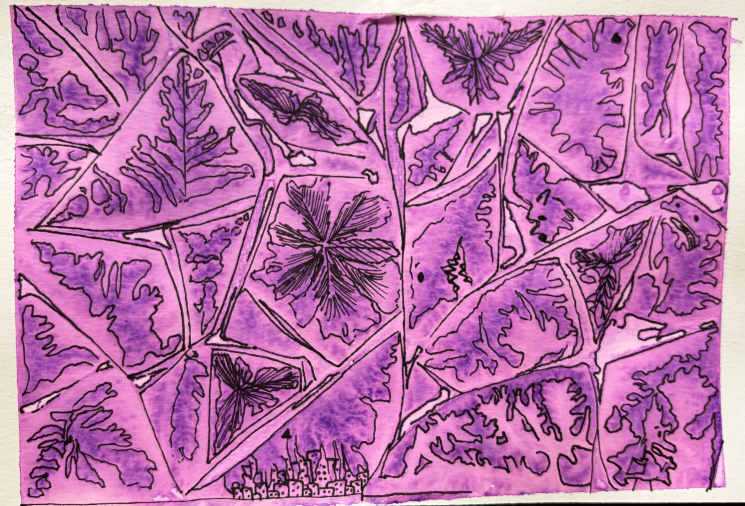  Painting - Watercolor print technique with pen 