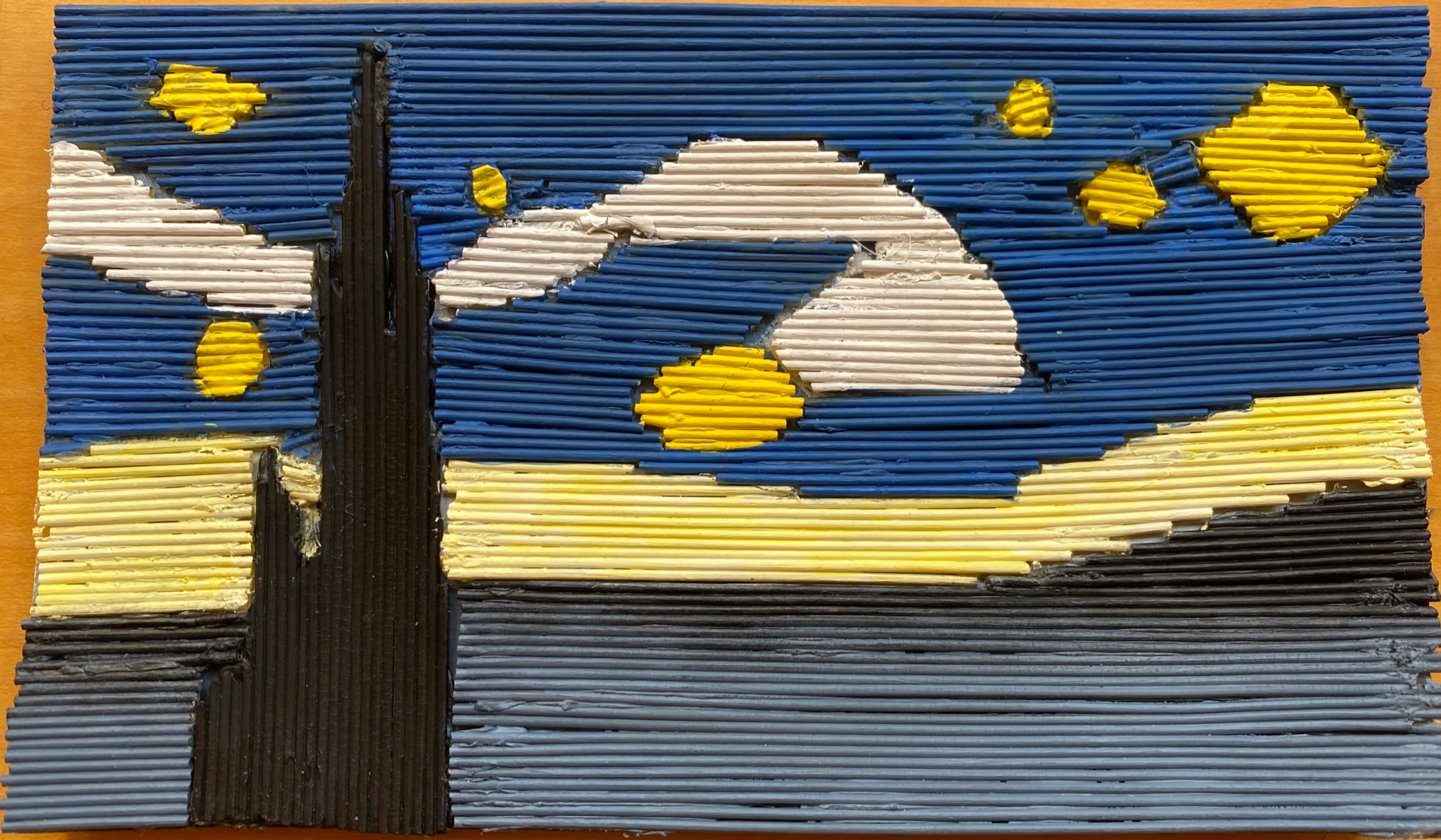  History Recreated Project - Van Gogh’s Starry Night made out of spaghetti and painted with acrylic 